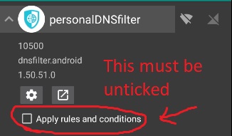 screenshot of personalDNSfilter being excluded from control by netguard.